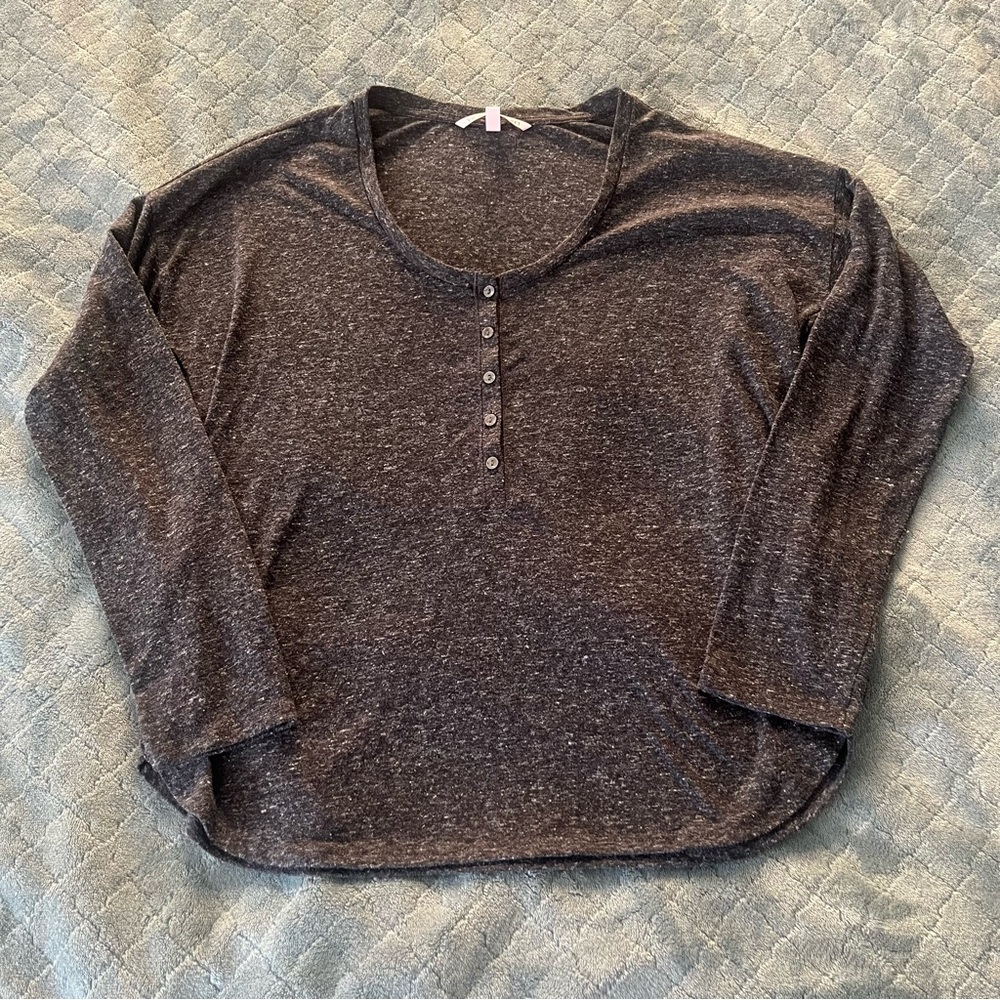 Victoria's Secret Charcoal Grey Linen Blend Henley Long Sleeve Top XS